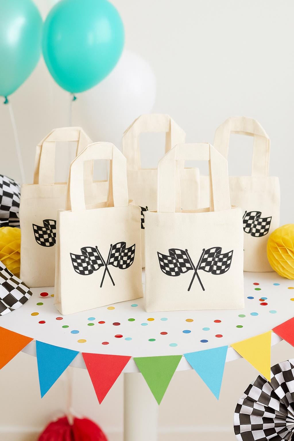 Checkered Flag Party Favor Bags - Race Car Birthday, Set of 6