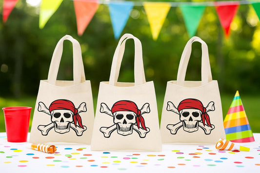 Pirate Party Favor Bags – Skull & Crossbones Cotton Treat Bags, Set of 3