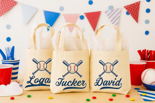 Baseball Party Favor Bags, Set of 3 Cotton Treat Bags