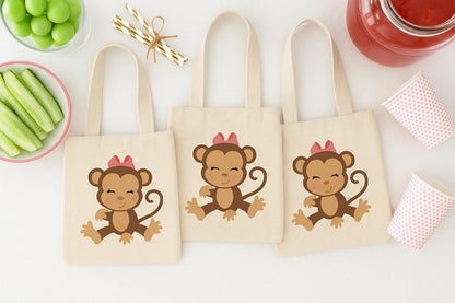 Monkey Girl Party Favor Bags - Jungle Safari Birthday, Set of 3