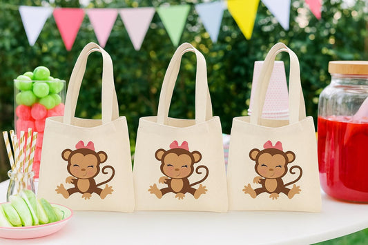 Monkey Girl Party Favor Bags - Jungle Safari Birthday, Set of 3