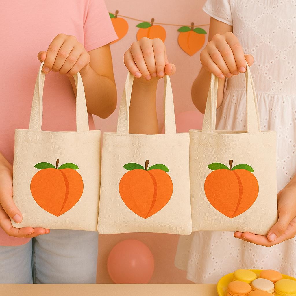 Peach Party Favor Bags - Perfect for Peach Themed Parties & Events! - Set of Three Bags