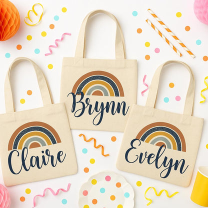 Custom Rainbow Party Favor Bags - Perfect for Rainbow Themed Parties & Events! - Set of Three Bags Personalized with Guest Names