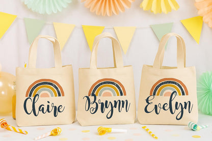 Custom Rainbow Party Favor Bags - Perfect for Rainbow Themed Parties & Events! - Set of Three Bags Personalized with Guest Names