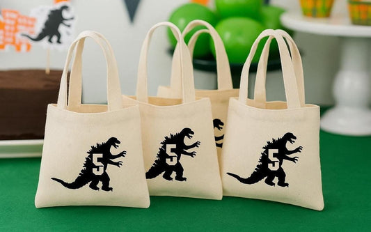 Godzilla Birthday Party Favor Bags: Set of 3 Cotton Treat Bags