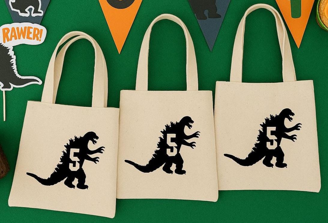 Godzilla Birthday Party Favor Bags: Set of 3 Cotton Treat Bags