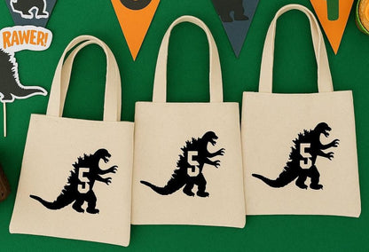 Godzilla Birthday Party Favor Bags: Set of 3 Cotton Treat Bags