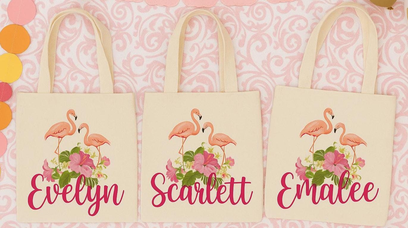 Custom Flamingo Party Favor Bags - Set of 3 Bags - Perfect for Flamingo Themed Parties & Events