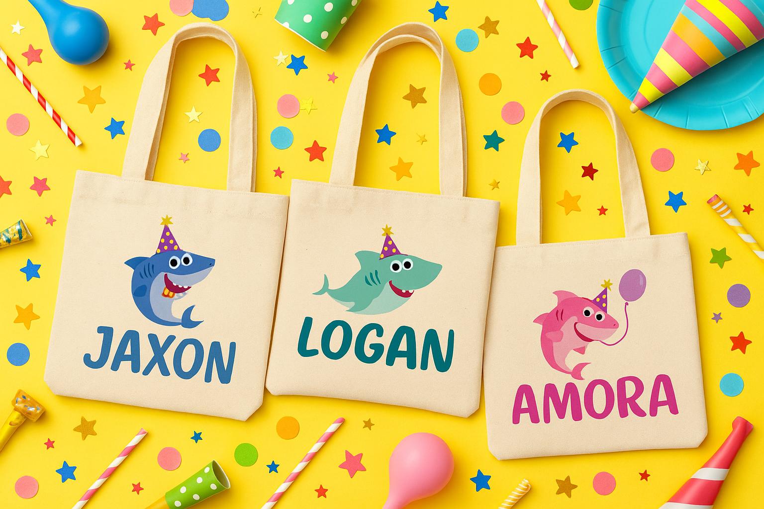 Custom Shark Party Favor Bags - Set of Three