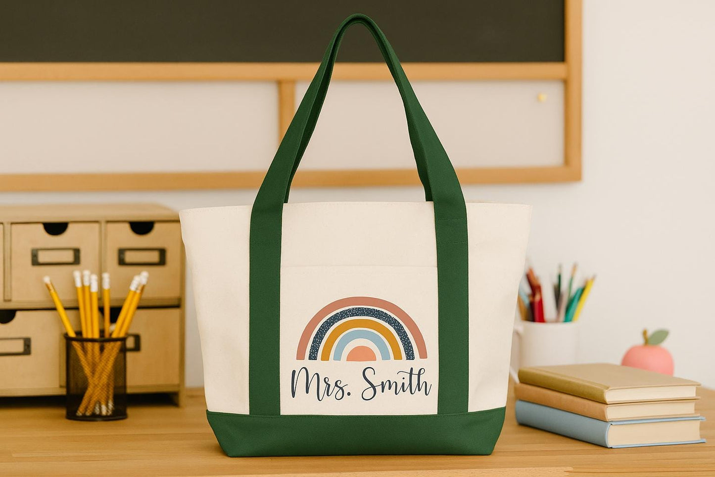 Custom Teacher Tote, Boho Rainbow Tote, Teacher Tote, Teacher Tote Bag, Personalized, Canvas Bag, Teacher Bag, Teacher Gifts, Canvas Tote