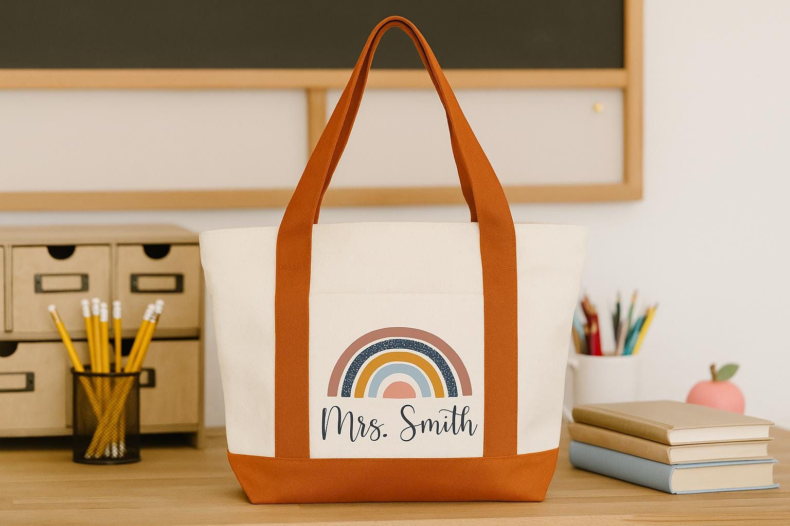 Custom Teacher Tote, Boho Rainbow Tote, Teacher Tote, Teacher Tote Bag, Personalized, Canvas Bag, Teacher Bag, Teacher Gifts, Canvas Tote