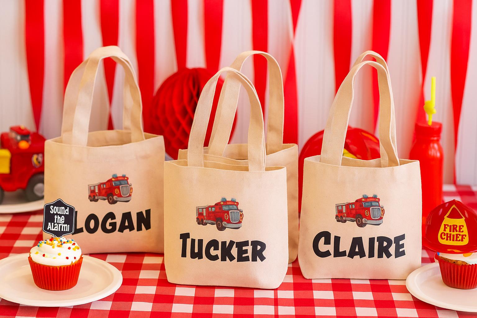 Custom Fire Truck Party Favor Bags - Set of Three Bags