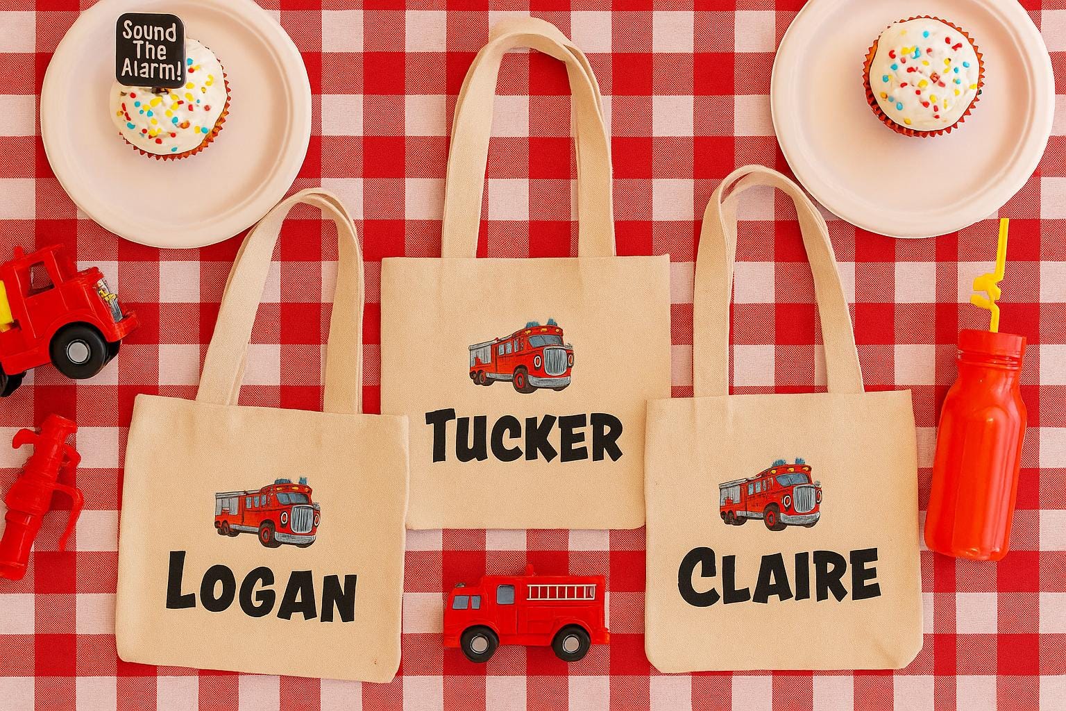 Custom Fire Truck Party Favor Bags - Set of Three Bags