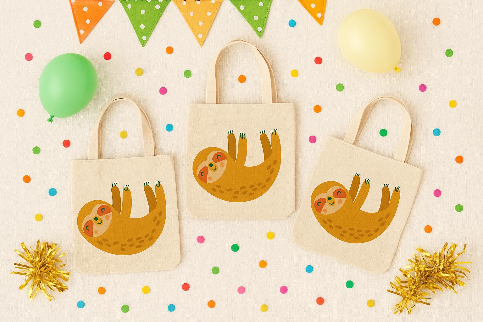 Sloth Party Favor Bags - Set of Three Bags