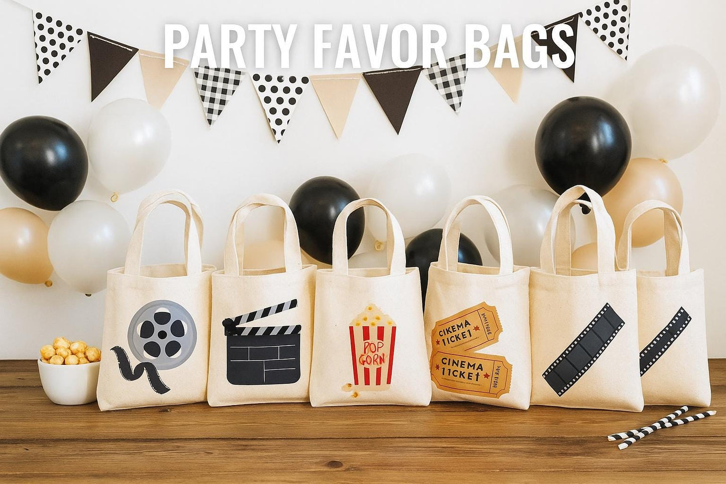 Set of 6 Movie Party Favor Bags