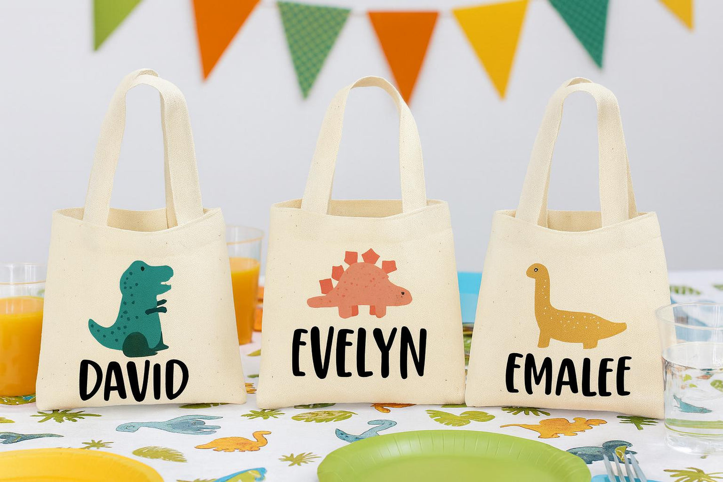 Personalized Dinosaur Party Favor Bags - Set of Three Bags