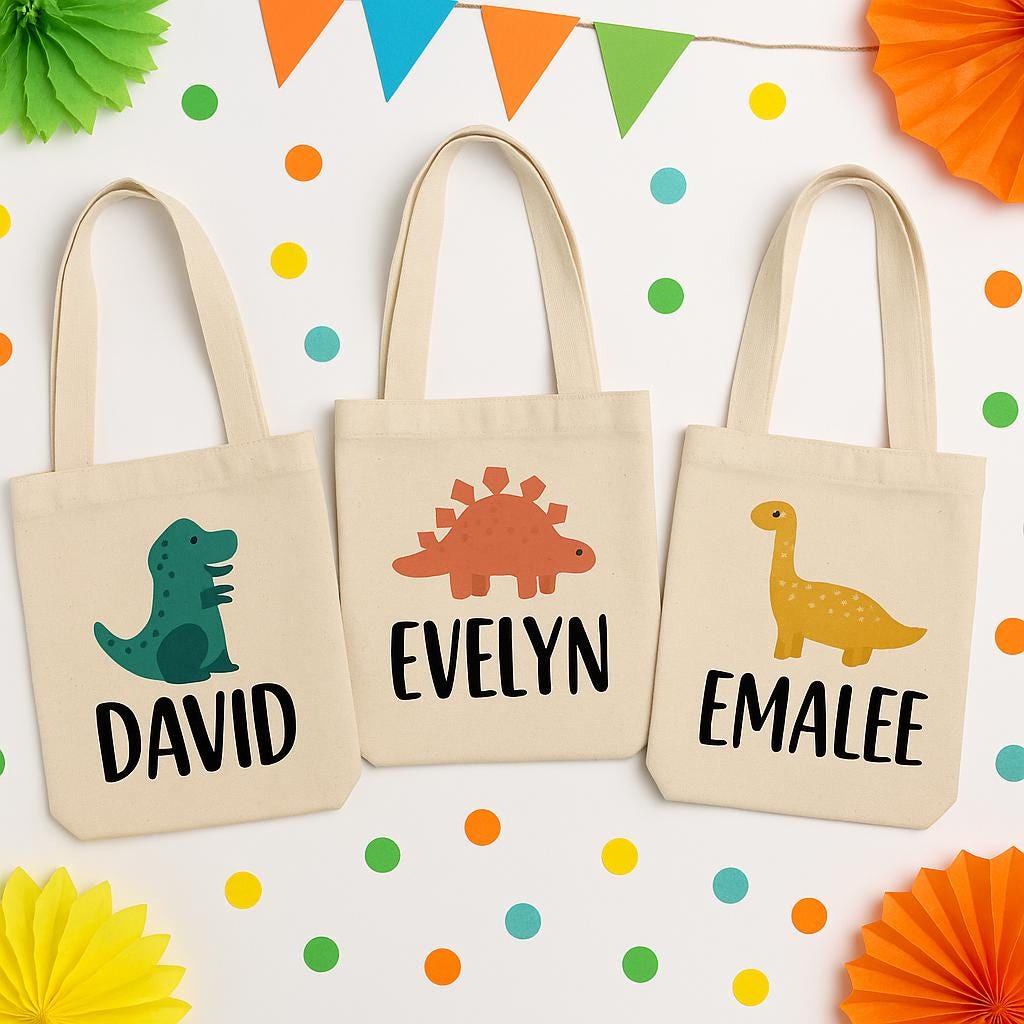 Personalized Dinosaur Party Favor Bags - Set of Three Bags