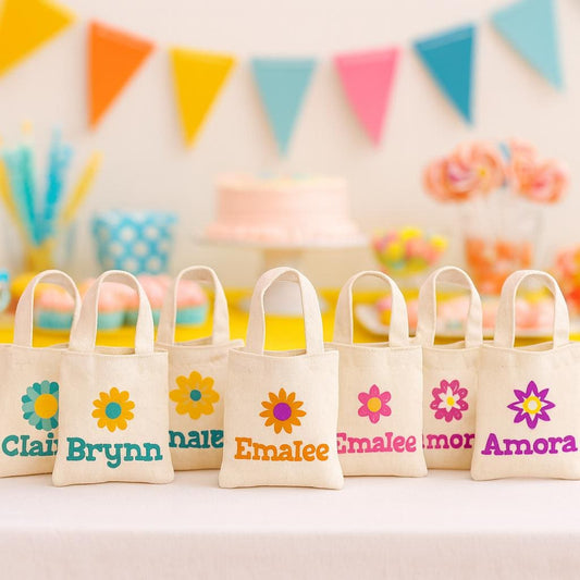 Personalized Flower Party Favor Bags - Set of Three Bags