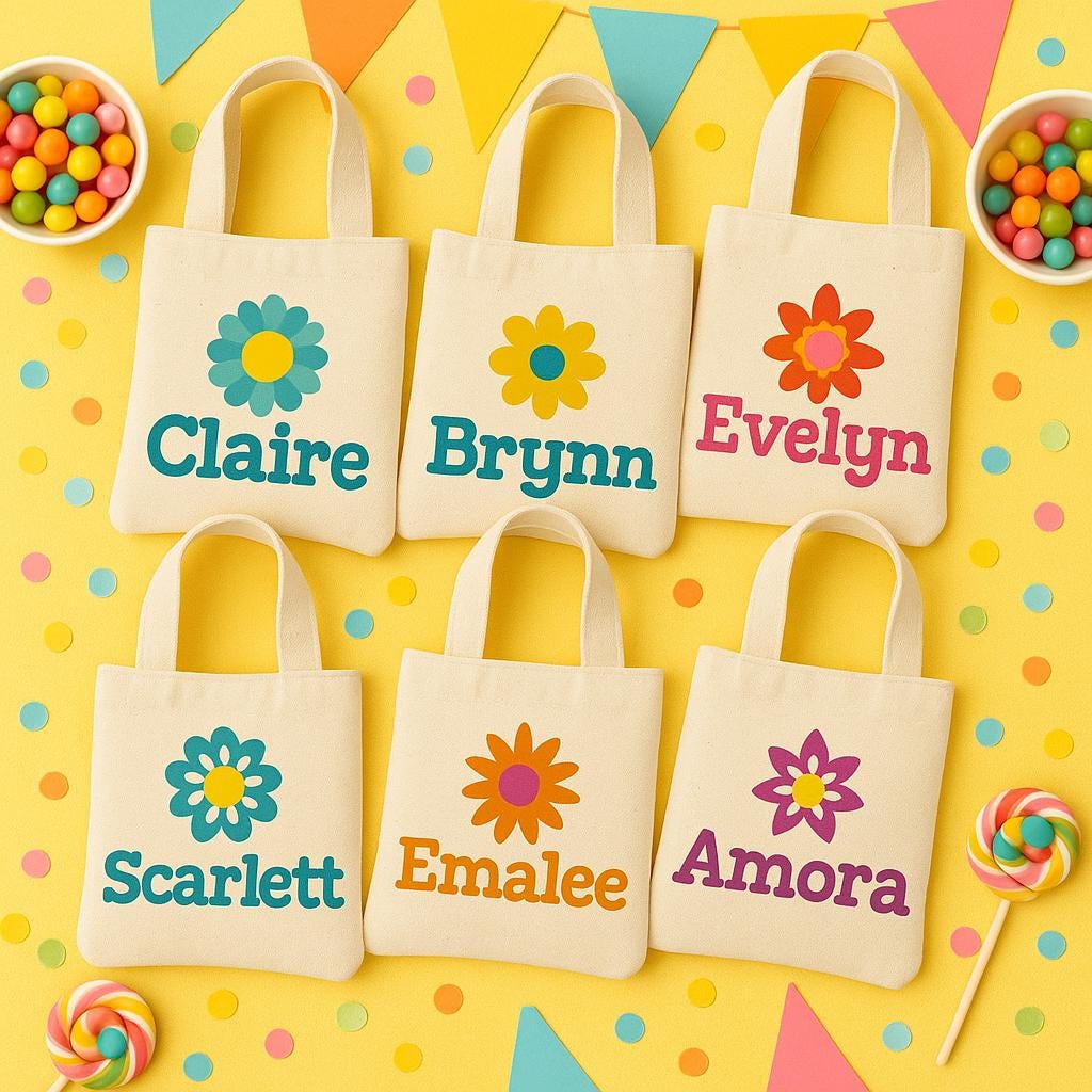 Personalized Flower Party Favor Bags - Set of Three Bags