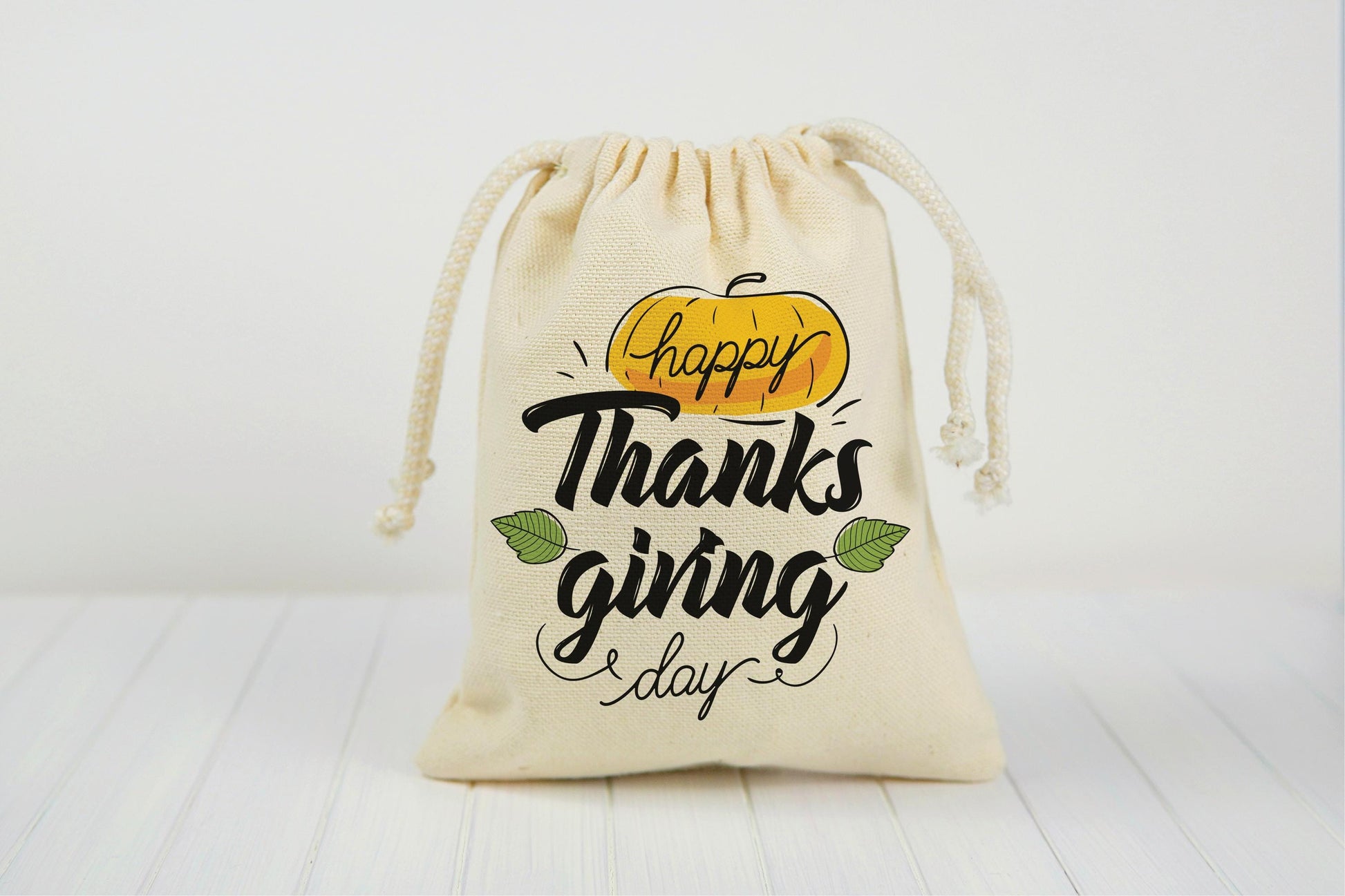 Handmade Thanksgiving Favor Bag – Natural Cotton Drawstring Gift Bag