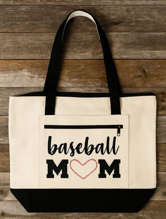 Baseball Mom Tote Bag - Available in Black, Blue or Red