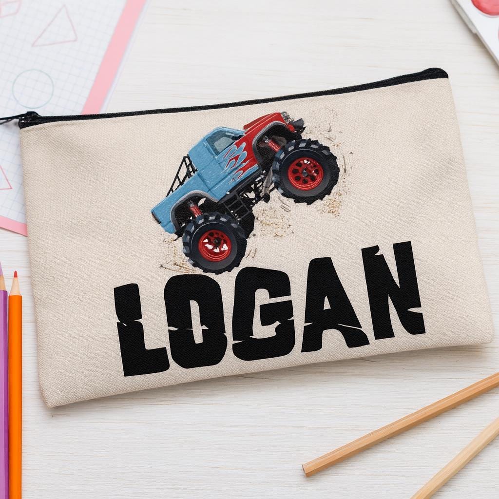 Personalized Monster Truck Pencil Pouch