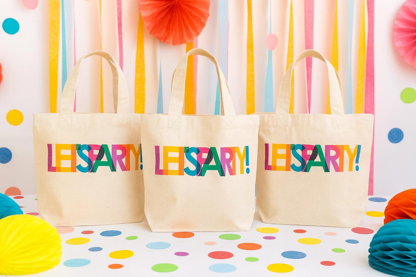 Rainbow "LET'S PARTY!" Cotton Favor Bag, Reusable Party Decor