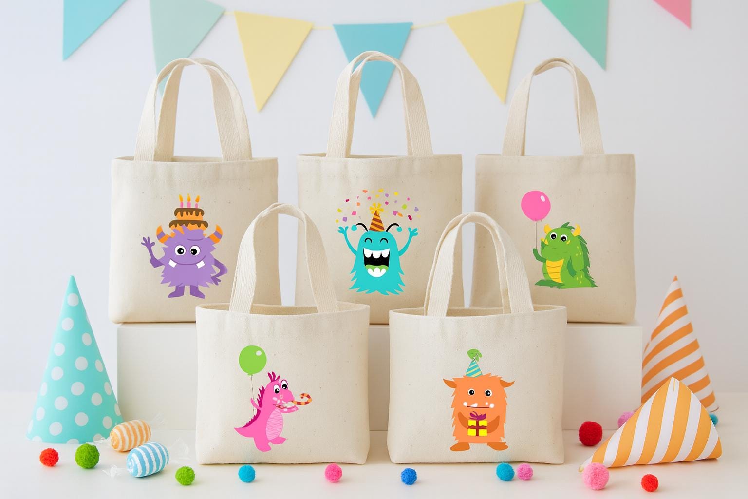 Monster Party Favor Bags - Set of Six Bags