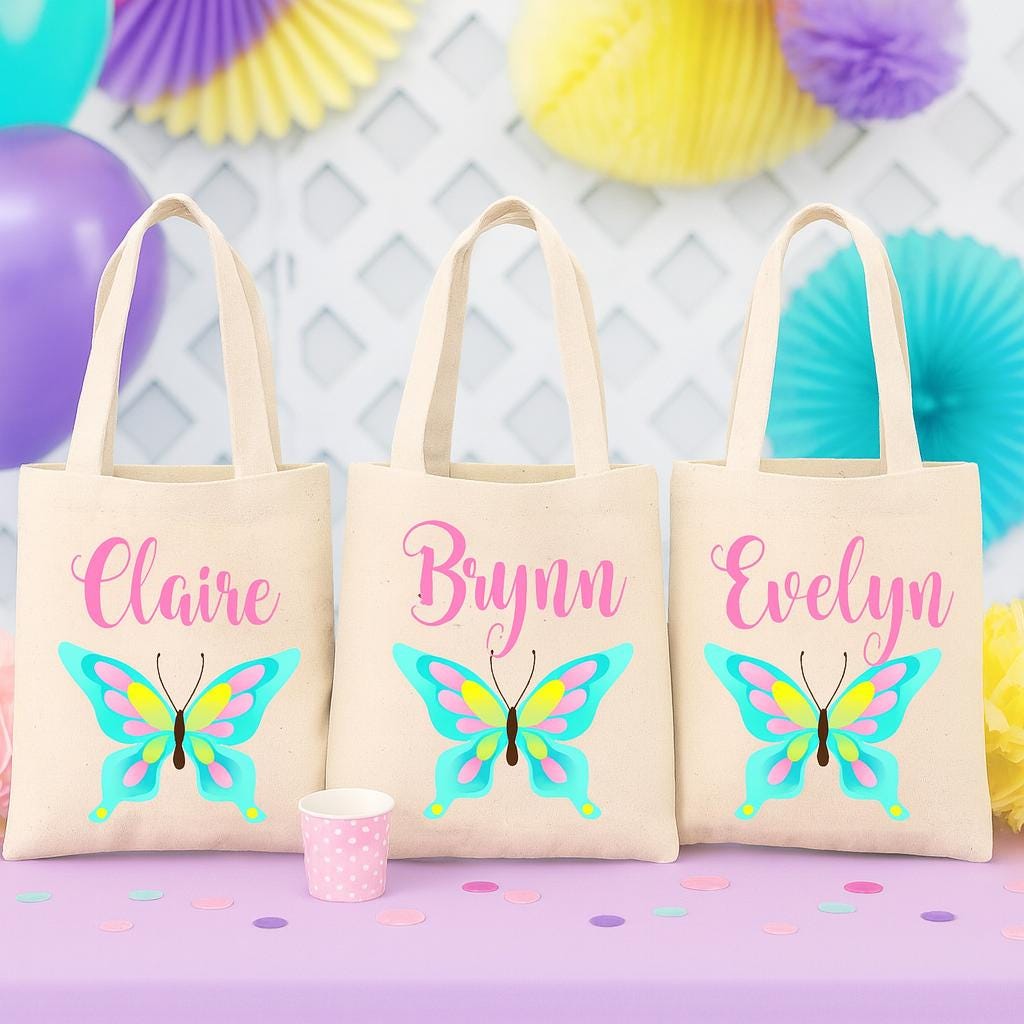 Personalized Butterfly Party Favor Bags - Set of Three Bags