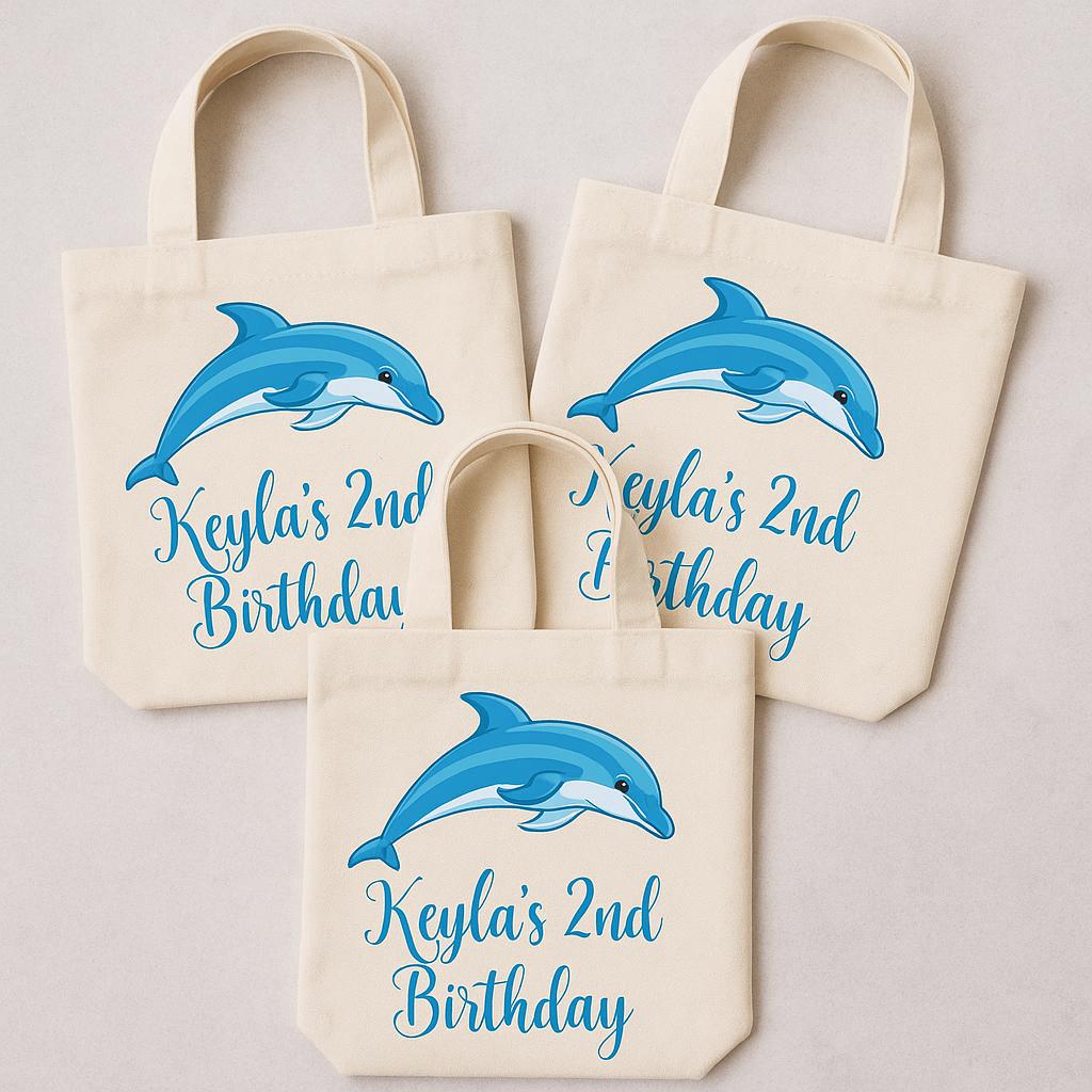 Personalized Dolphin Party Favor Bags - Set of Three Bags