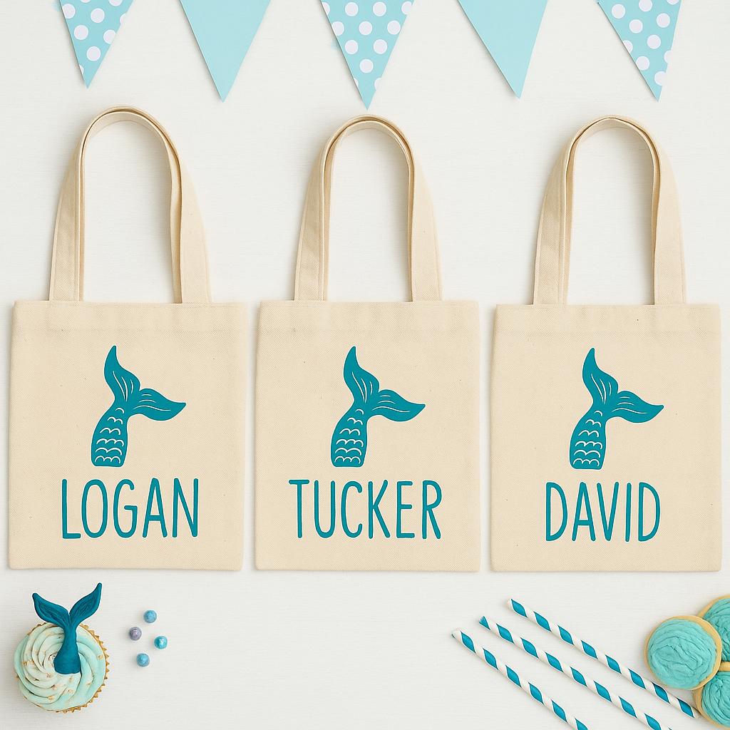 Personalized Mermaid Party Favor Bags - Set of Three Bags