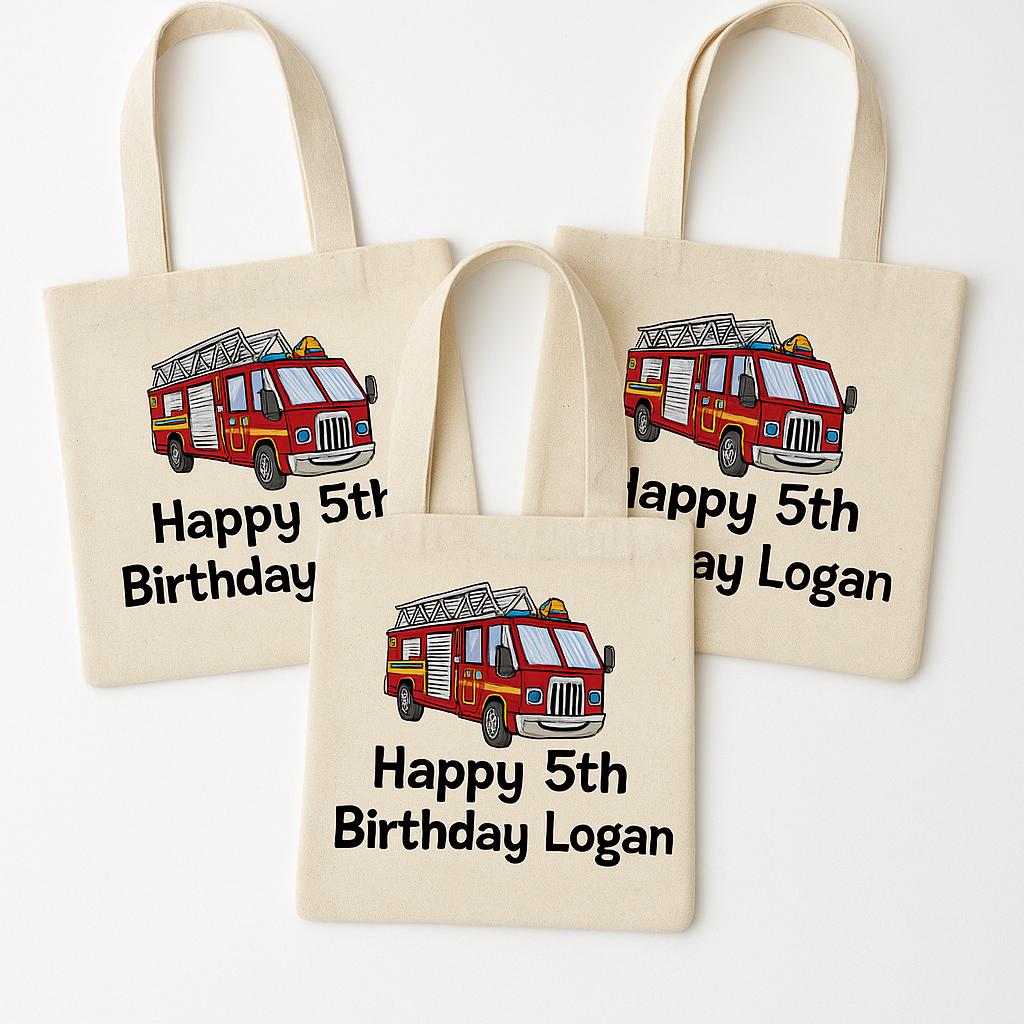 Personalized Fire Truck Party Favor Bags - Set of Three Bags