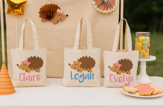 Personalized Hedgehog Party Favor Bags - Set of Three Bags