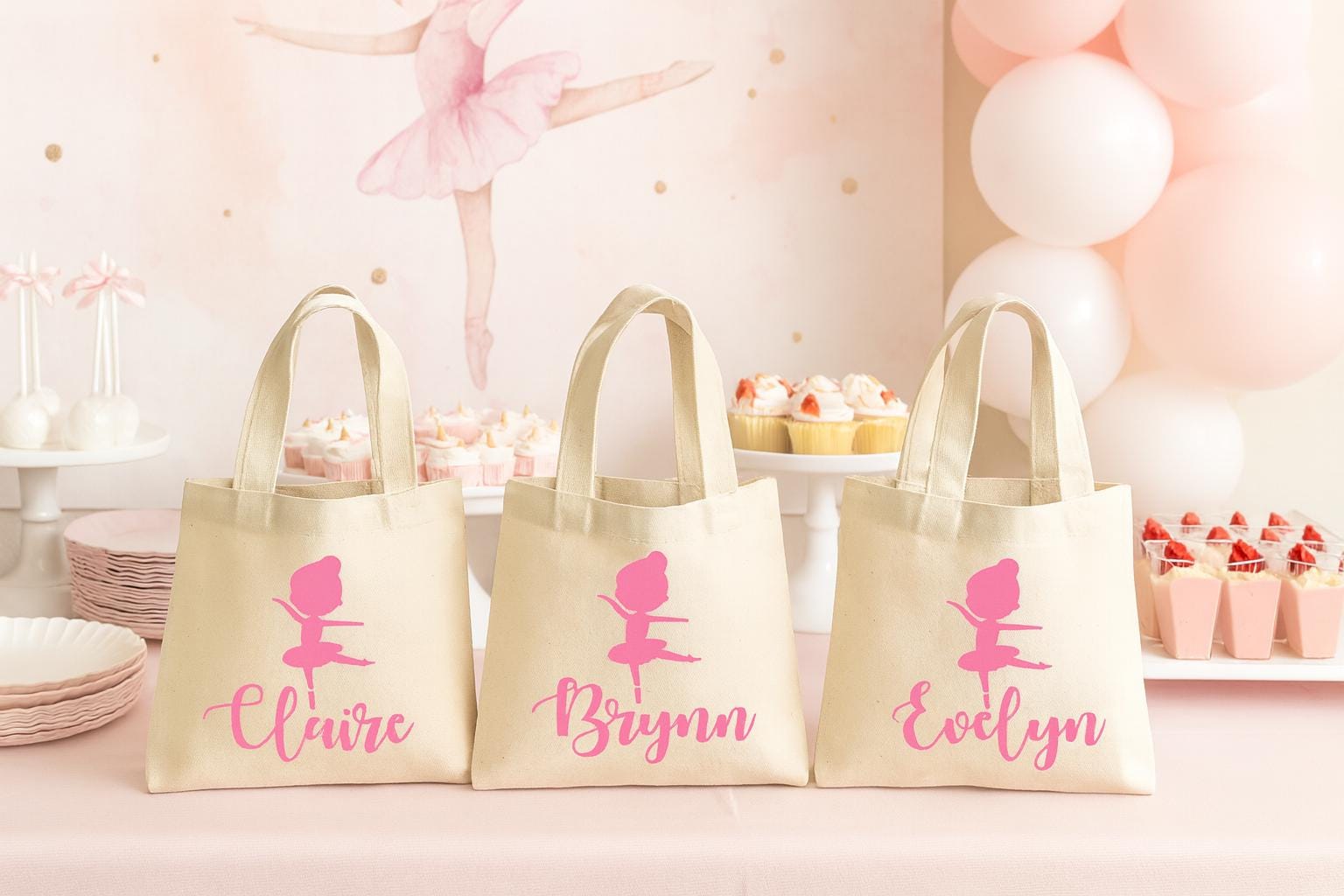 Personalized Ballerina Party Favor Bags - Set of Three