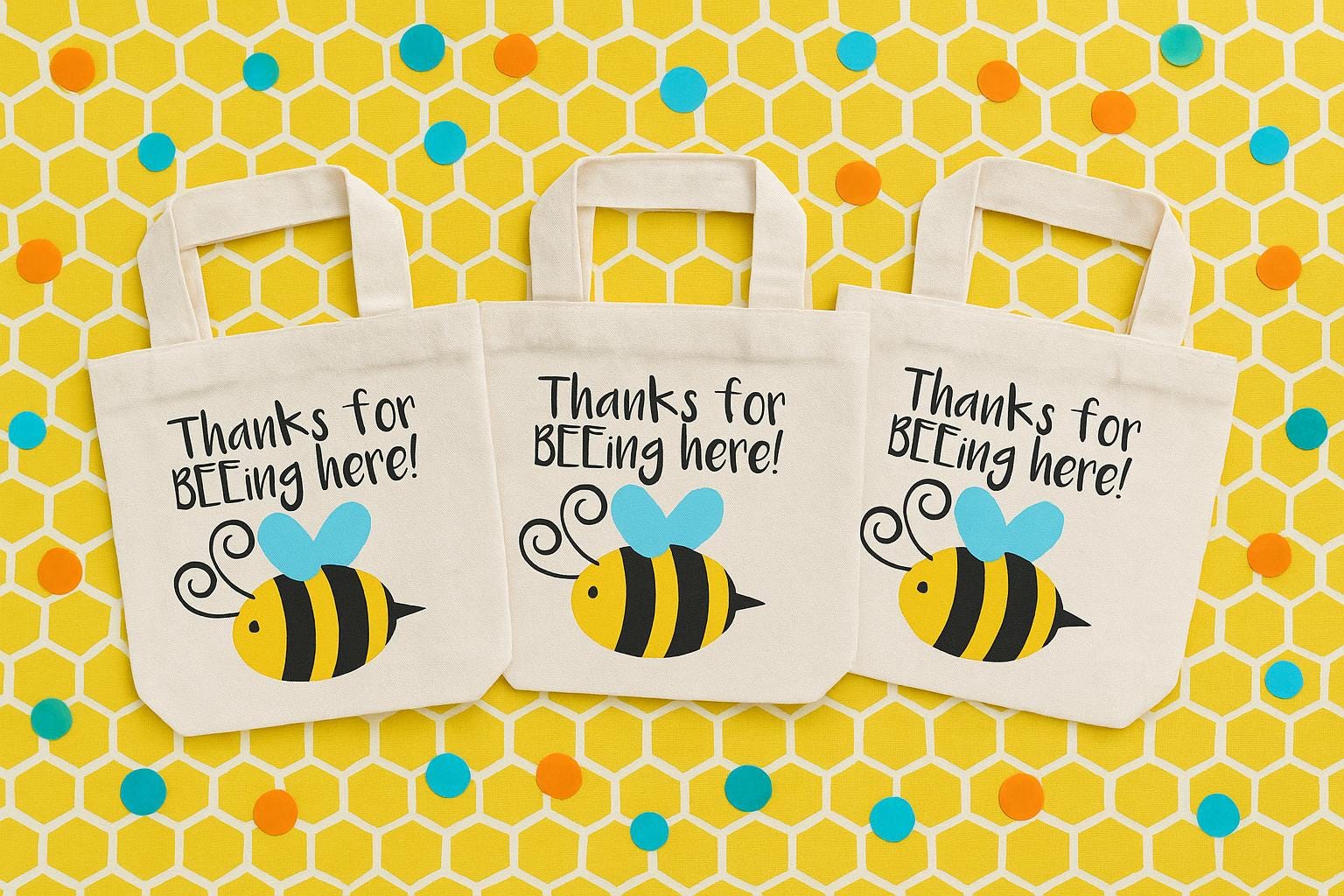 Bee Party Favor Bags - Thanks For Beeing Here! - Set of Three Bags