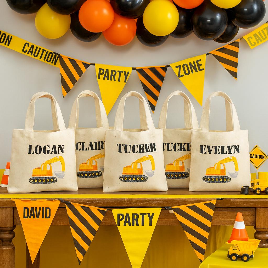 Personalized Construction Party Favor Bags - Set of Six Bags