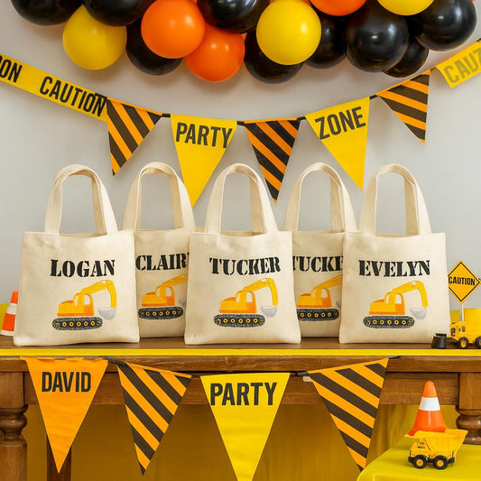 Personalized Construction Party Favor Bags - Set of Six Bags