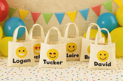Custom Emoji Party Favor Bags - Set of Six Bags - Personalized with Guest Names