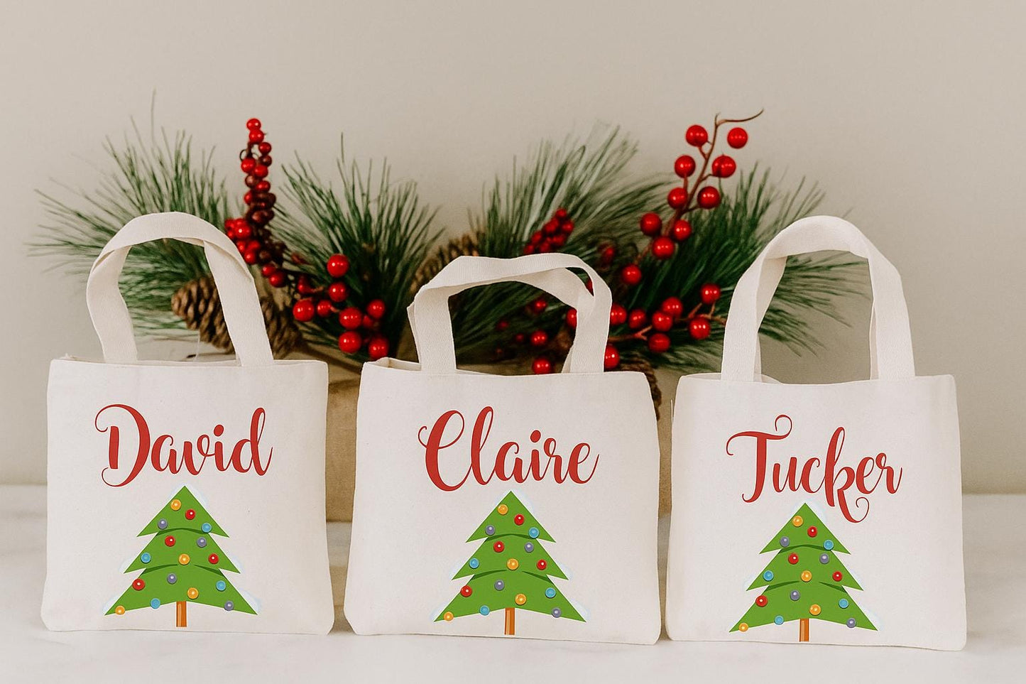 Personalized Christmas Party Favor Bags - 6x6 inch - Set of Three Bags