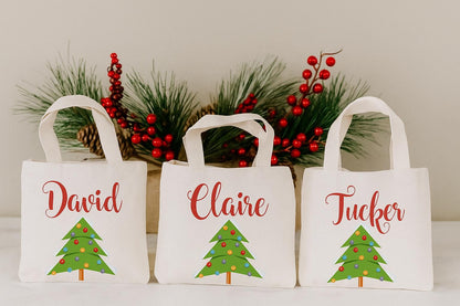 Personalized Christmas Party Favor Bags - 6x6 inch - Set of Three Bags