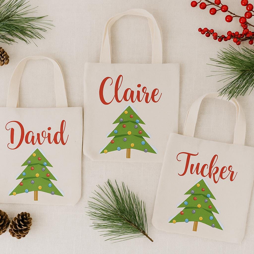 Personalized Christmas Party Favor Bags - 6x6 inch - Set of Three Bags