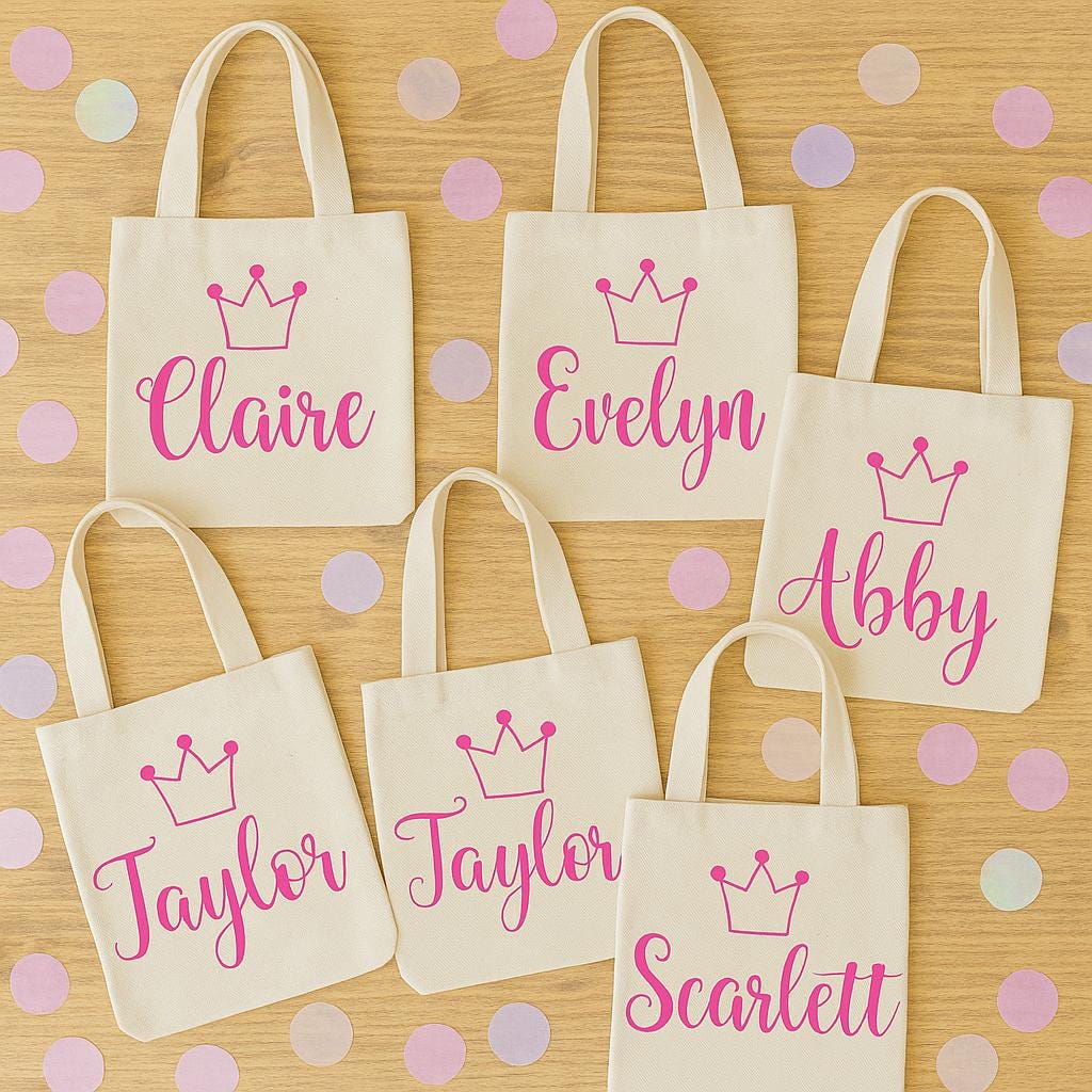 Personalized Princess Party Favor Bags - Set of Six Bags