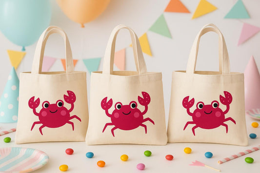 Crab Party Favor Bags: Set of 3 Cotton Goodie Bags