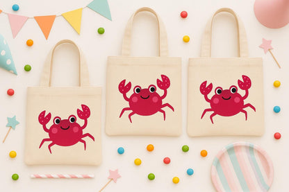 Crab Party Favor Bags: Set of 3 Cotton Goodie Bags