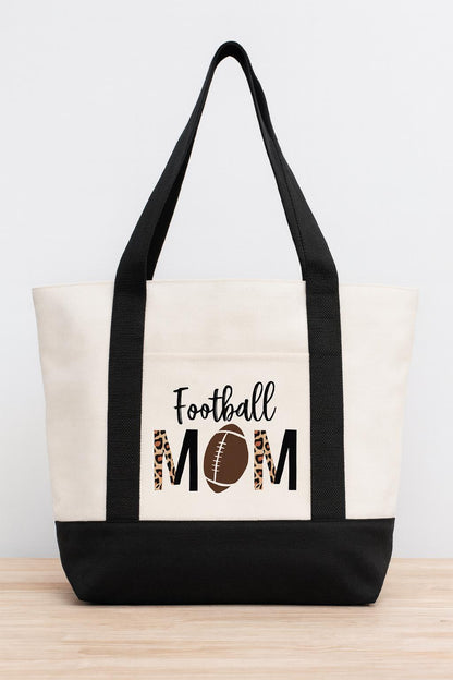 Personalized Football Mom Canvas Tote Bag – Team Colors, Leopard Print