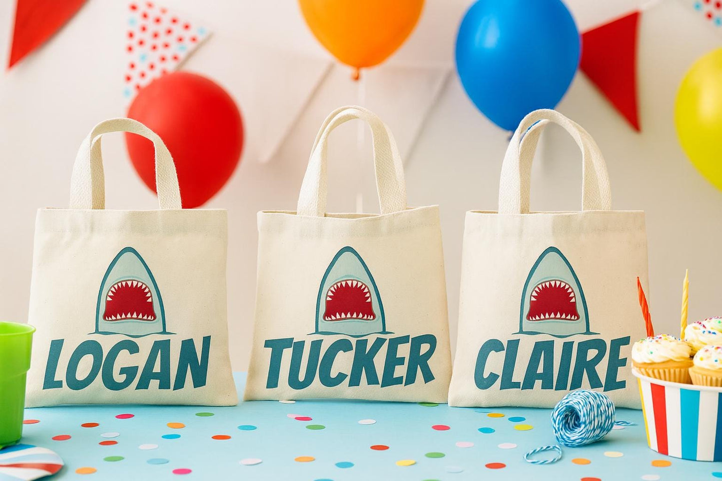 Personalized Shark Party Favor Bags - Set of Three Bags