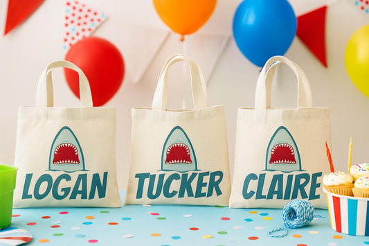 Personalized Shark Party Favor Bags - Set of Three Bags