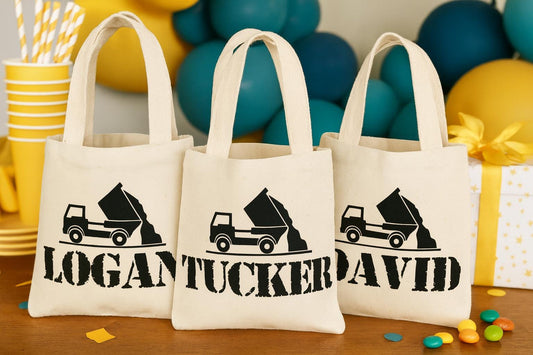 Personalized Dump Truck Party Favor Bags - Set of Three Bags