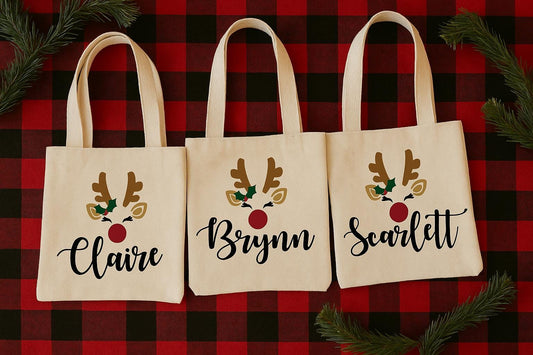 Personalized Reindeer Christmas Party Favor Bags