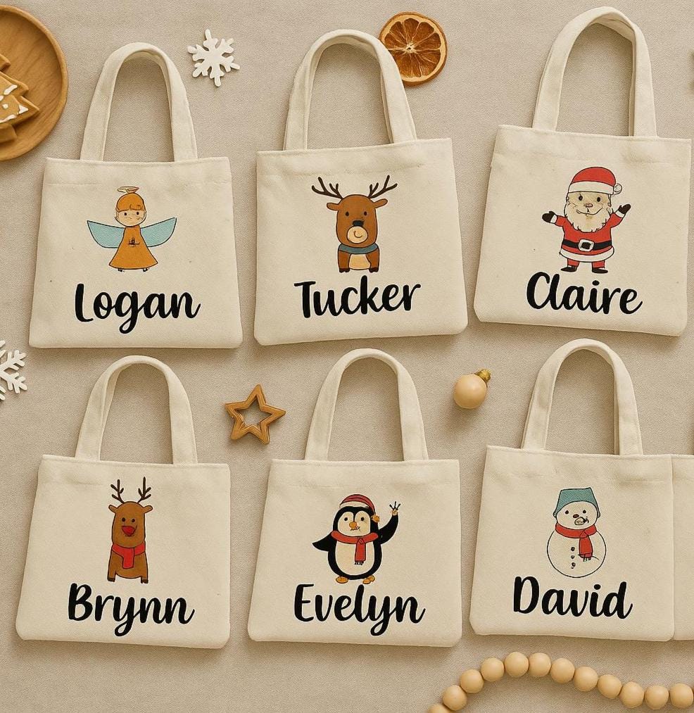 Personalized Christmas Party Favor Bags - Set of Six Bags